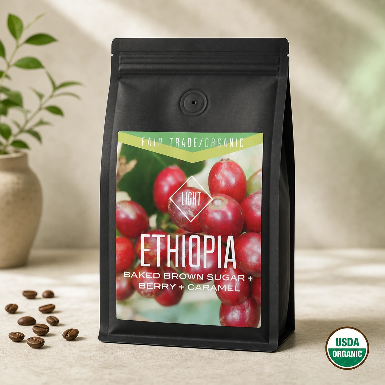 Centri Coffee Organic Fair Trade Ethiopia Oromia Natural coffee bag, front of package