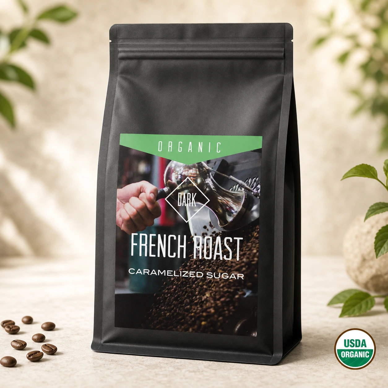 Centri Coffee Organic French Roast coffee bag, front of package