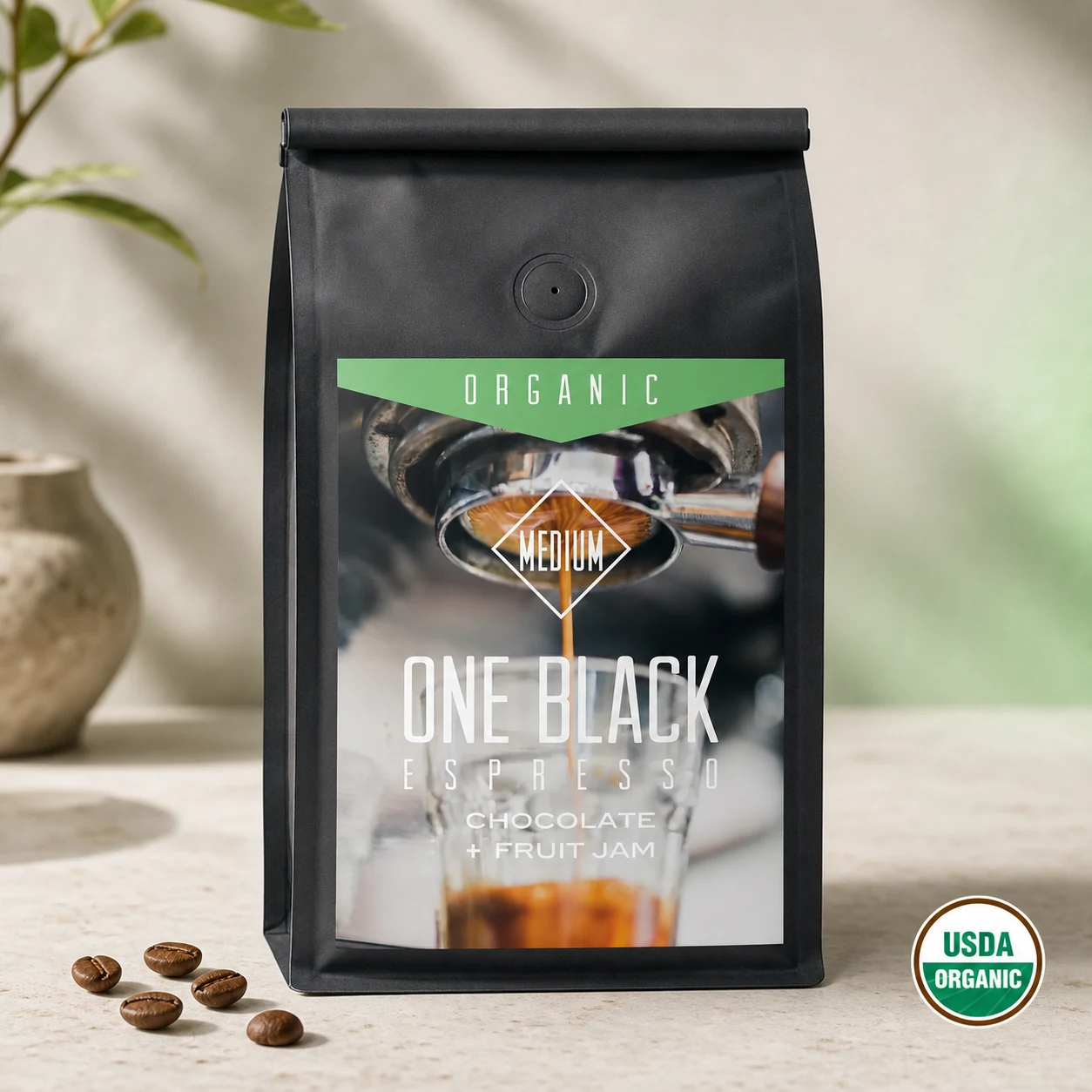 Centri Coffee Organic One Black Espresso coffee bag, front of package