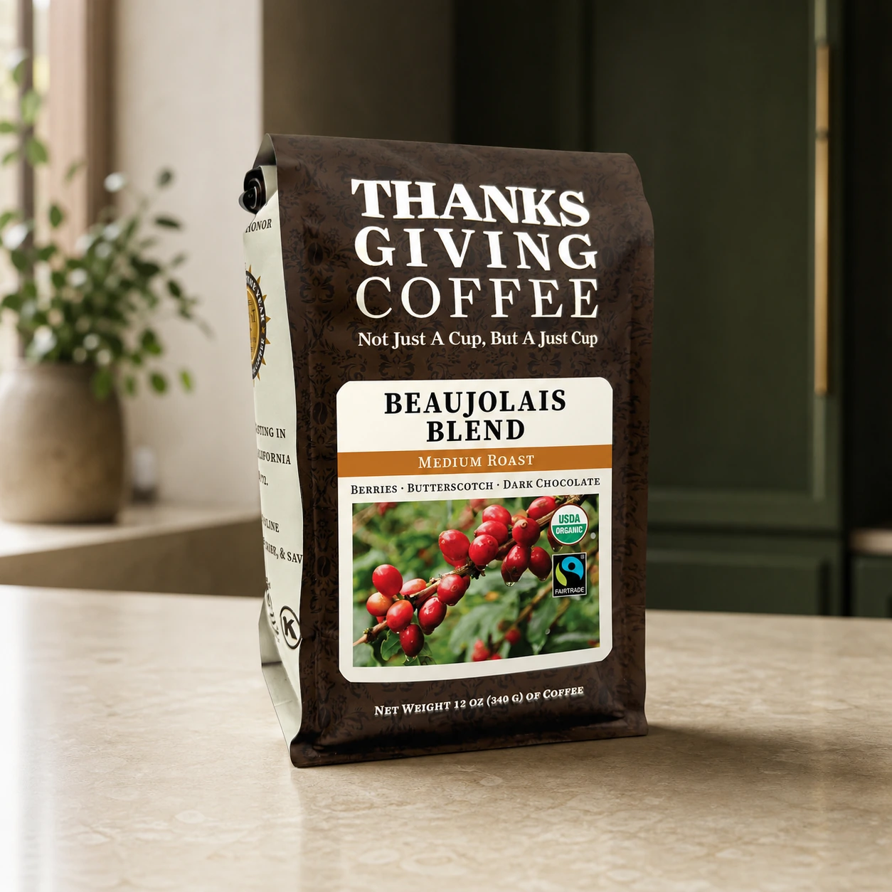Thanksgiving Coffee Beaujolais Blend coffee bag, front of package