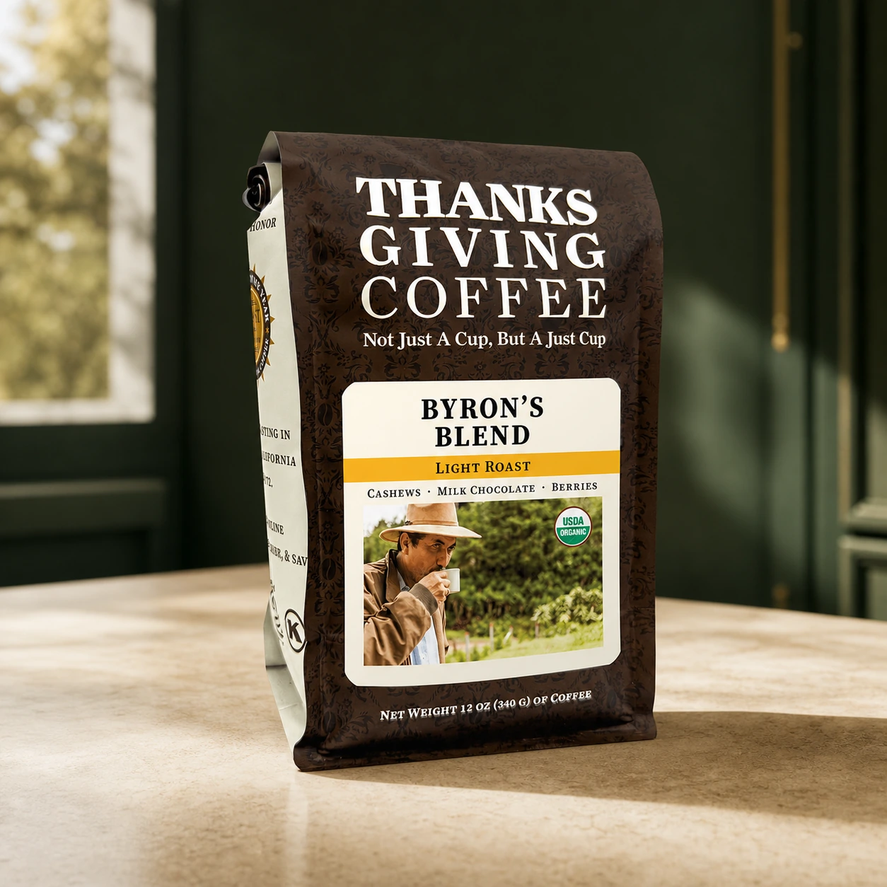 Thanksgiving Coffee Byron's Blend coffee bag, front of package