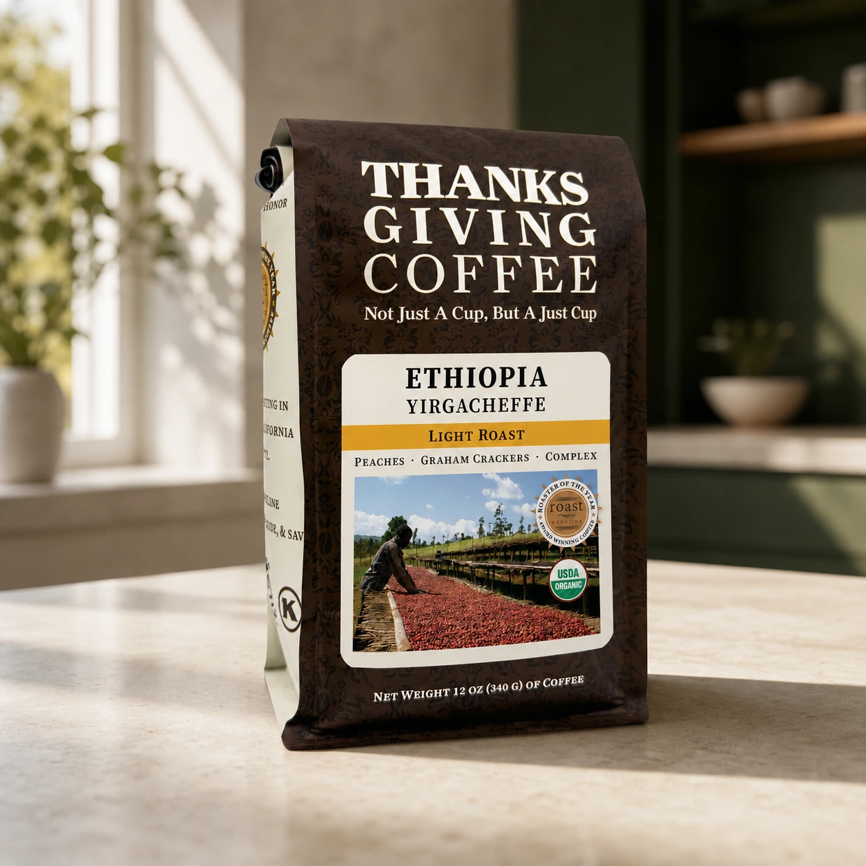 Thanksgiving Coffee Ethiopia Yirgacheffe coffee bag, front of package