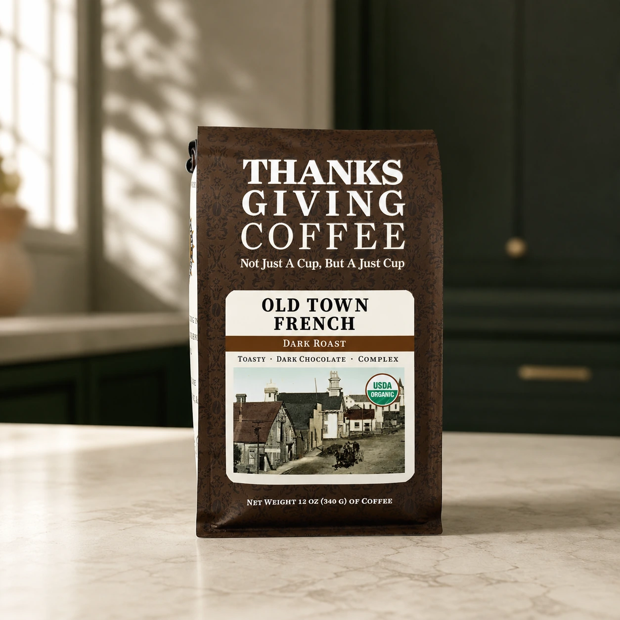 Thanksgiving Coffee Old Town French coffee bag, front of package