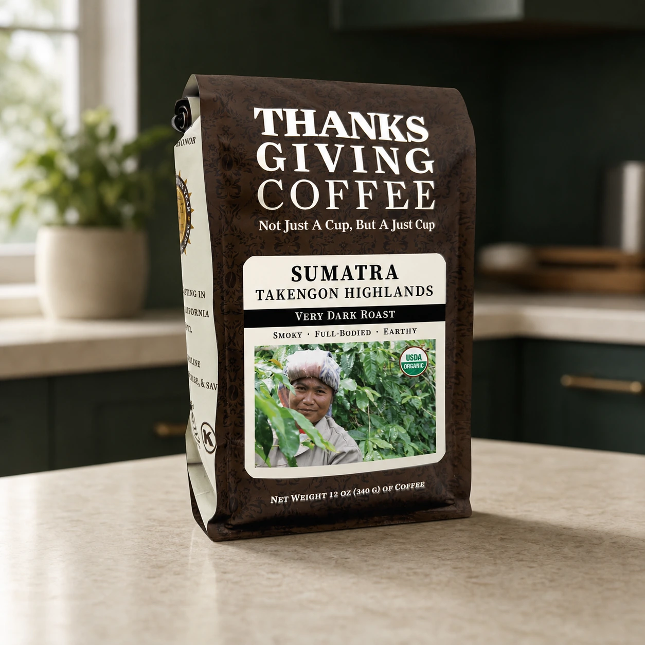 Thanksgiving Coffee Sumatra Takengon Highlands coffee bag, front of package